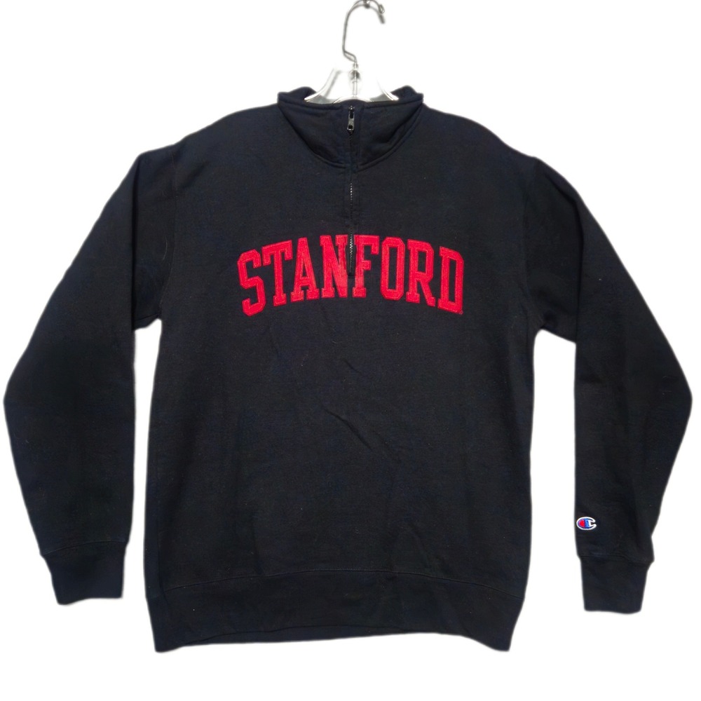 Champion Stanford University Sweatshirt Mens Medium Black Quarter Zip Pullover